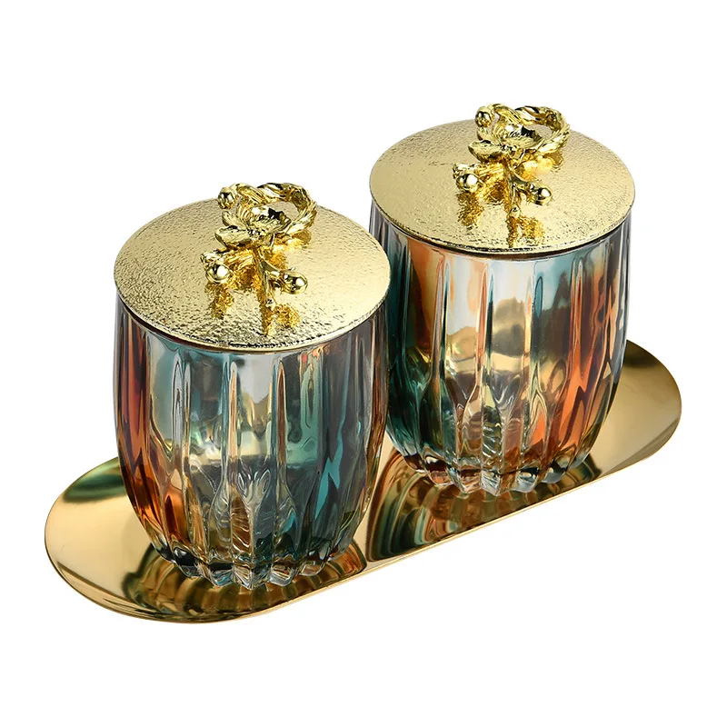 

Creative crystal glass sugar jar, special-shaped with lid, a pair of trays, dry candy jar, light luxury and exquisite