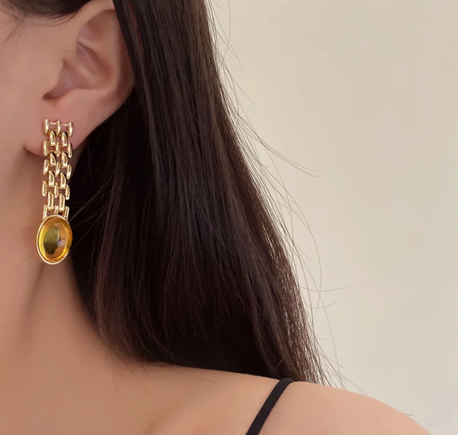 2022 new trend S925 silver needle glass amber alloy acrylic Vintage earrings for women  fashion jewelry