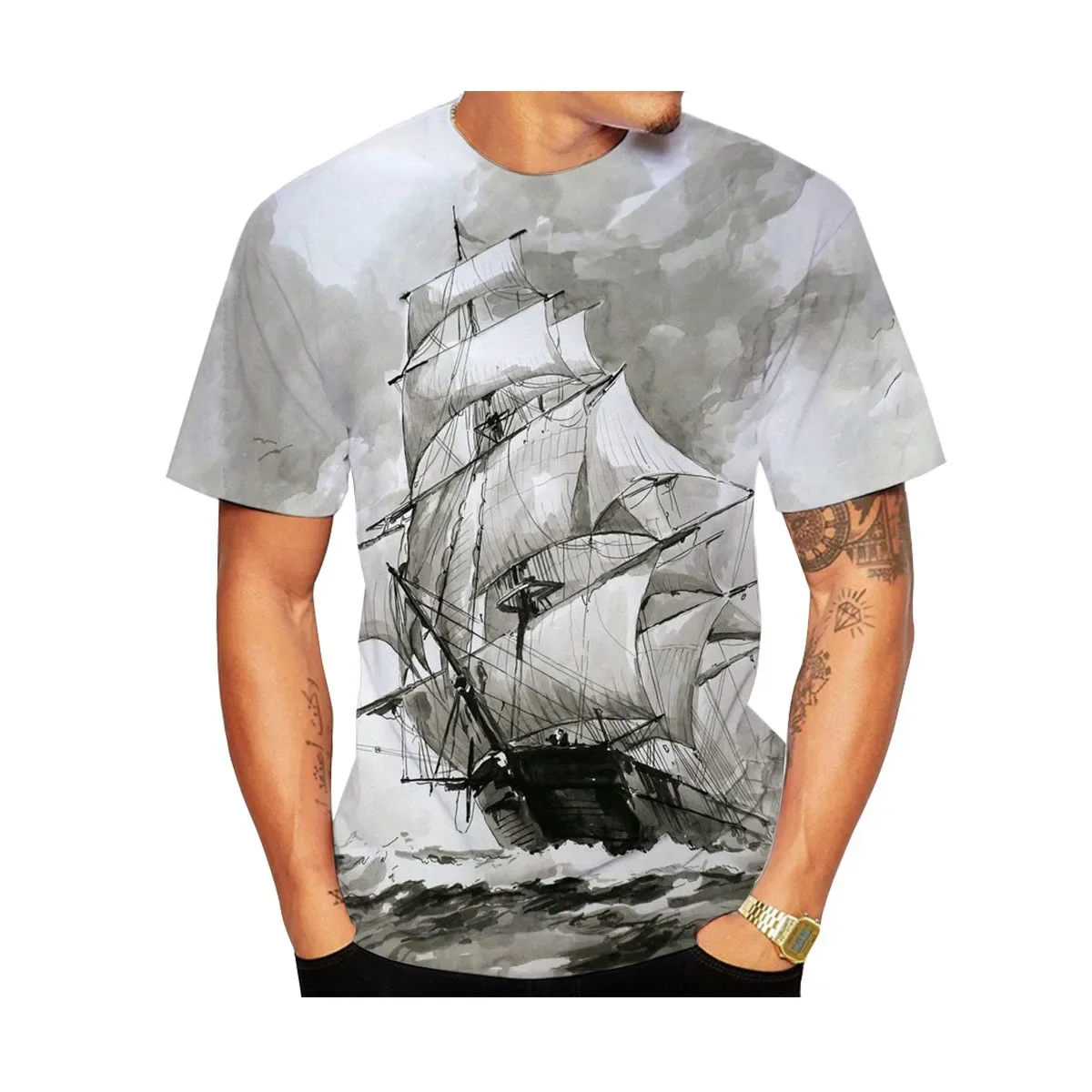 Summer Pirate Ship Fire 3D Printed T-Shirt Streetwear Men Fashion Harajuku Casual Oversized O Neck T-Shirt T-Shirt Tops Cl