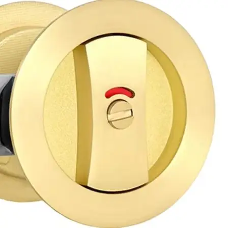 

Flush Pocket Door Lock Zinc Alloy Gold Color with Privacy Indicators Contemporary Round Design for Residential Doors