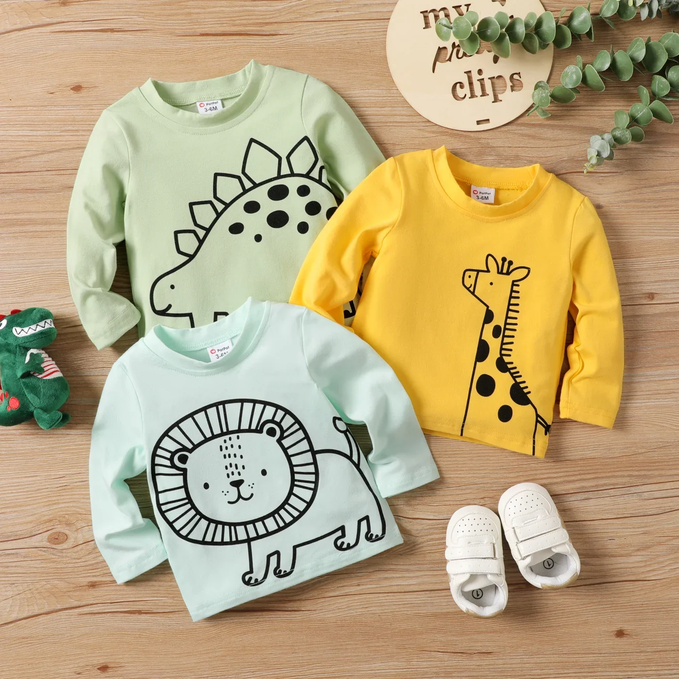 PatPat Toddler Boy/Girl Animal-inspired Long Sleeve Tee Suitable for Summer Season Soft and Comfortable  Perfect for Outings