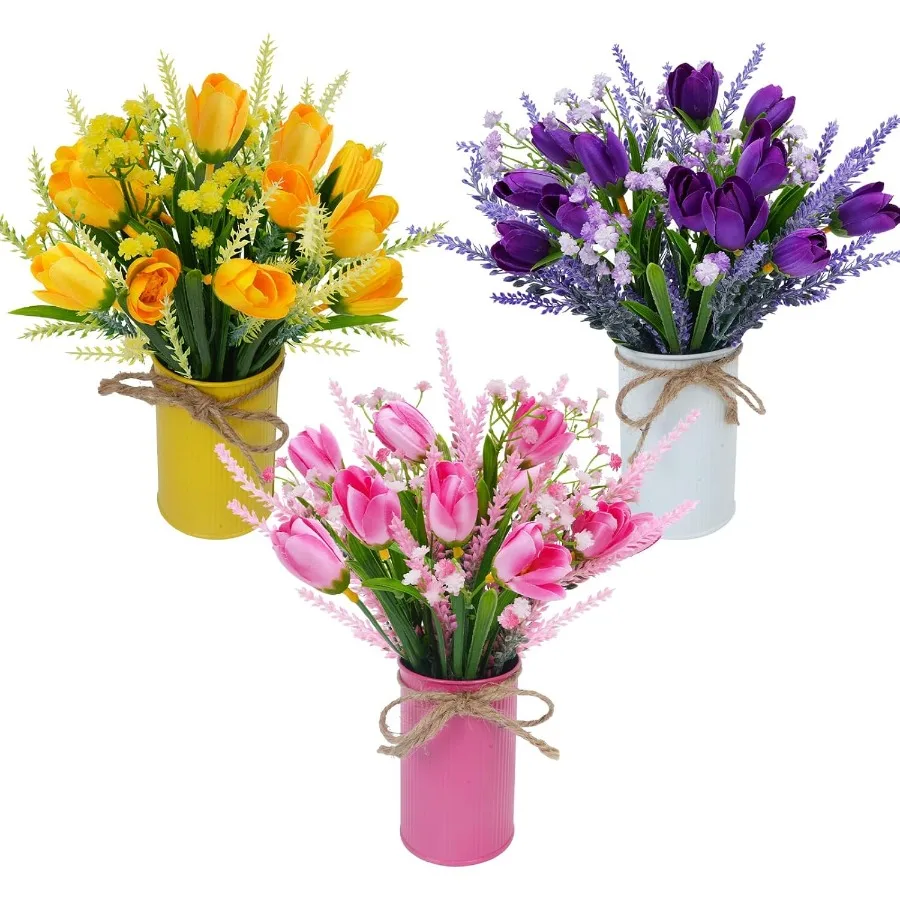 

Fake Potted Flowers 3 Set 11.41'' Small Fake Plants with Pot Mini Potted Plants for Home Dr Indoor Window Tabletop House Office