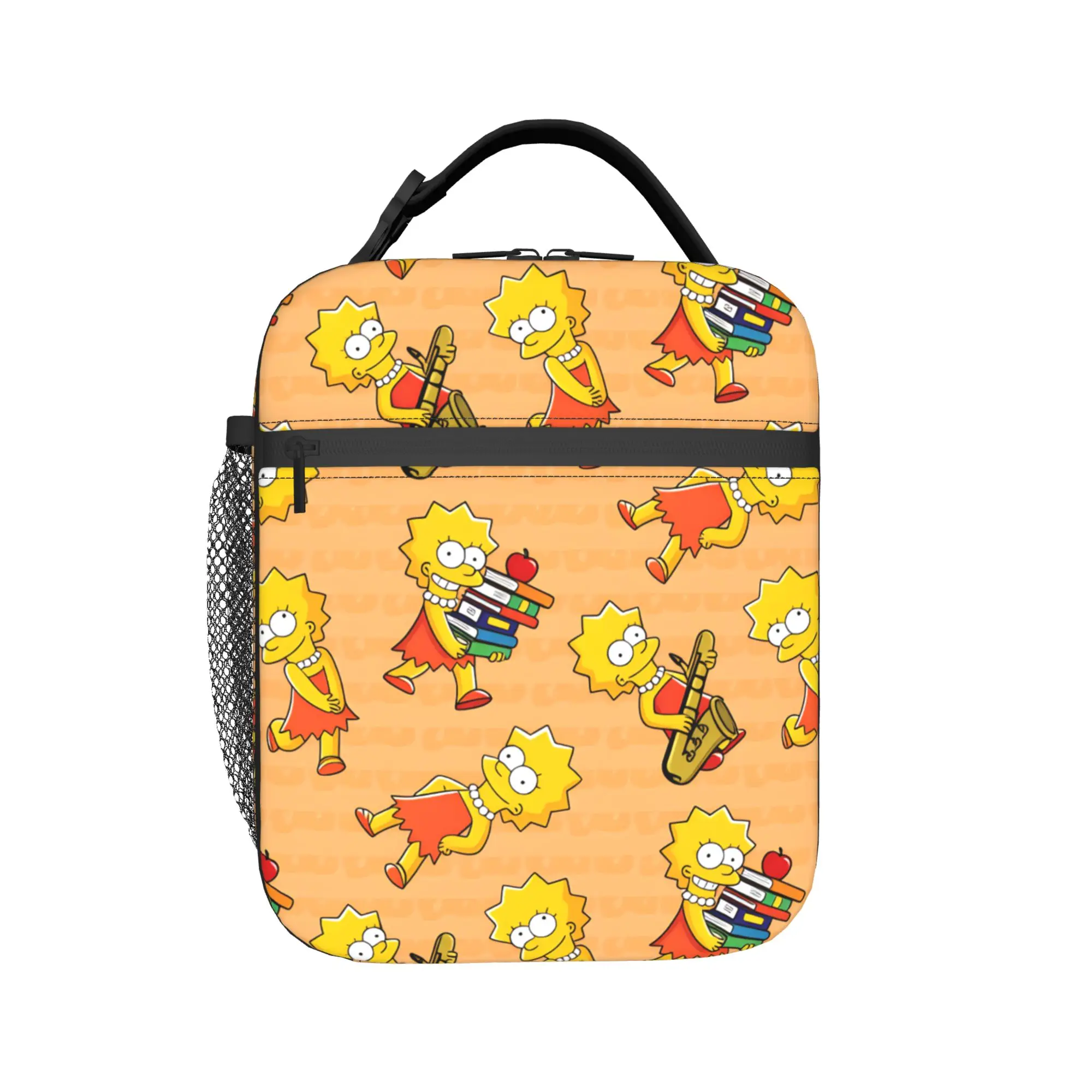 S-Simpsons Lisa With Books And Apple Lunch Bag Adult Designer Lunch Box Outdoor Picnic Cooler Bag Portable Thermal Tote Handbags