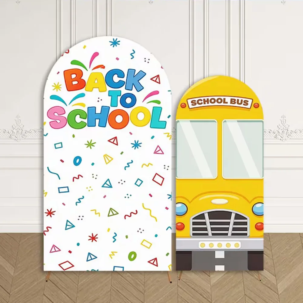 Custom 2-sided Back to School Party Background Decor Yellow School Bus Baby Kids Cake Dessert Table Backdrop Chiara Arch Cover