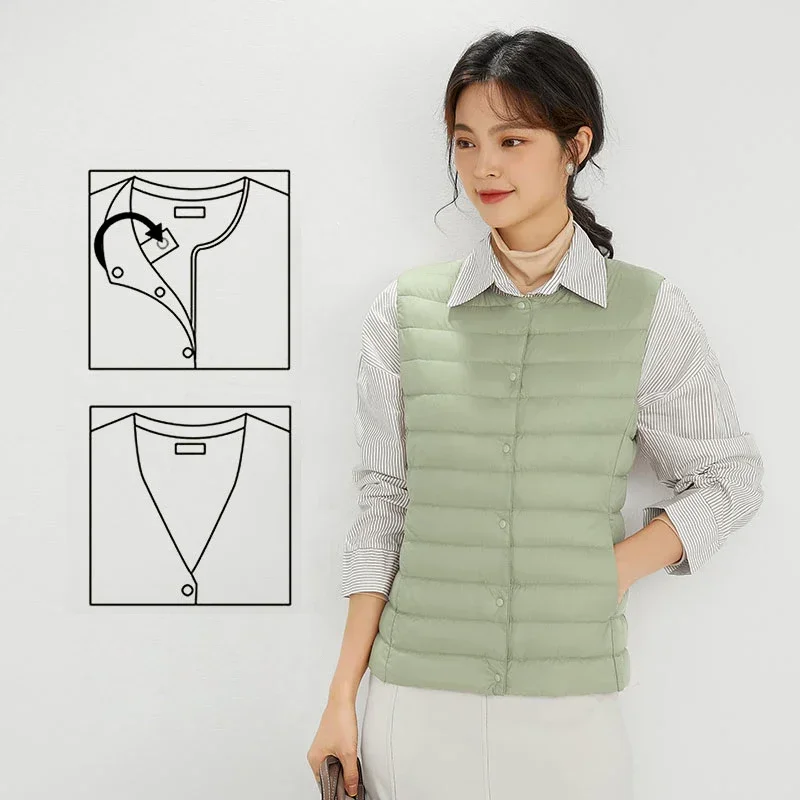 Spring Autumn Women Ultra Light Thin 90 Down Vest White Duck Down Warm Winter Slim Waistcoat Under Parka Female Portable Outwear