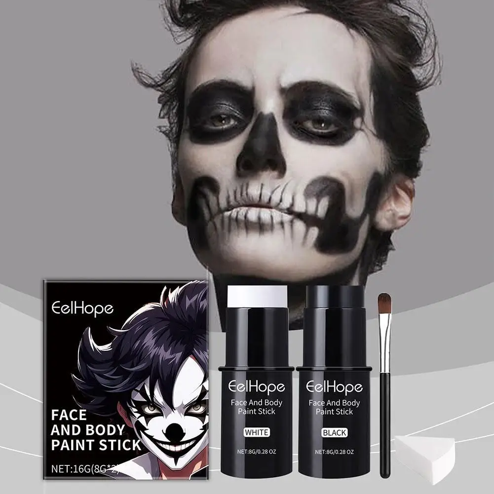 Schwarz-Weißes Gesichts- und Körperfarben-Set, Abdeckende Foundation, Clown-Farben, Langanhaltend, Wasserfest, Halloween Festliches Make-up Zubehör-Set – Detail 2