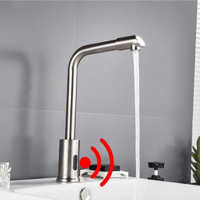 

Brushed Nickel Kitchen Touchless Faucets Stainless Steel Sink Infrared Mixers Bathroom Smart Sensor Faucet Rotatable Vanity Tap