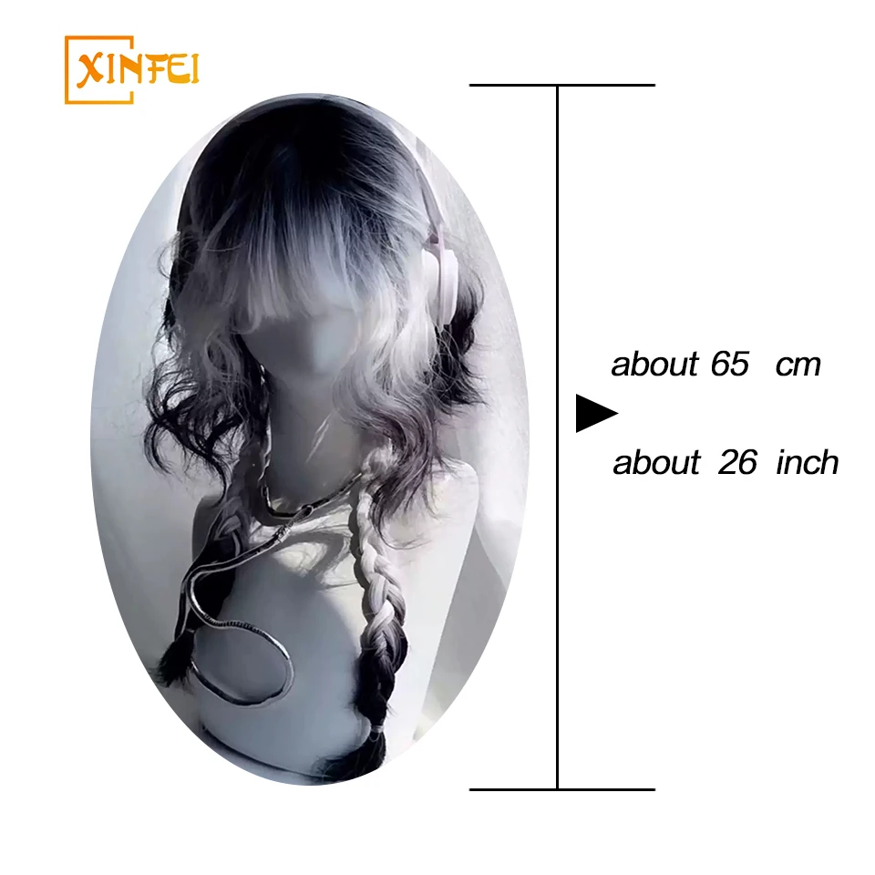 XINFEI Long Body Wave Black and white gradient jellyfish head Cosplay Wigs  Synthetic Wigs Bangs Natural Lolita Wigs For Women