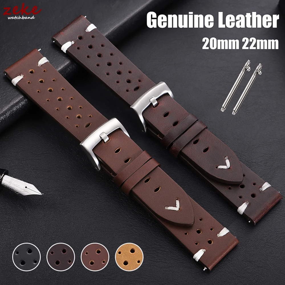 

Universal Genuine Cowhide Watch Band 20mm 22mm for Omega Vintage Leather Straps for Men Women Breathable Bracelet Belt Accessory