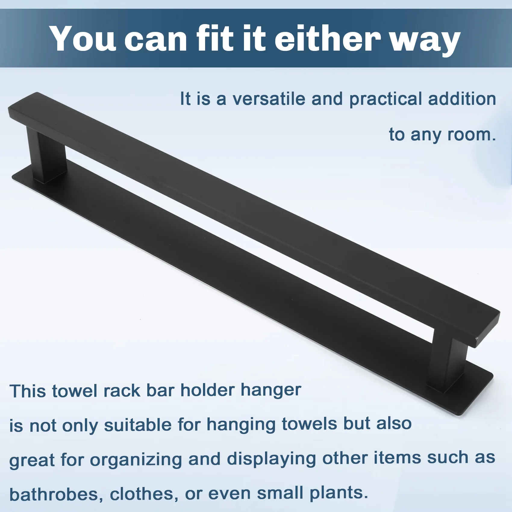 

Adhesive Stand Towel Bar Shelf Black Stainless Steel Wall Mounted Lavatory Kitchen Bathroom Towel Rack Bar Holder Hanger-AA26