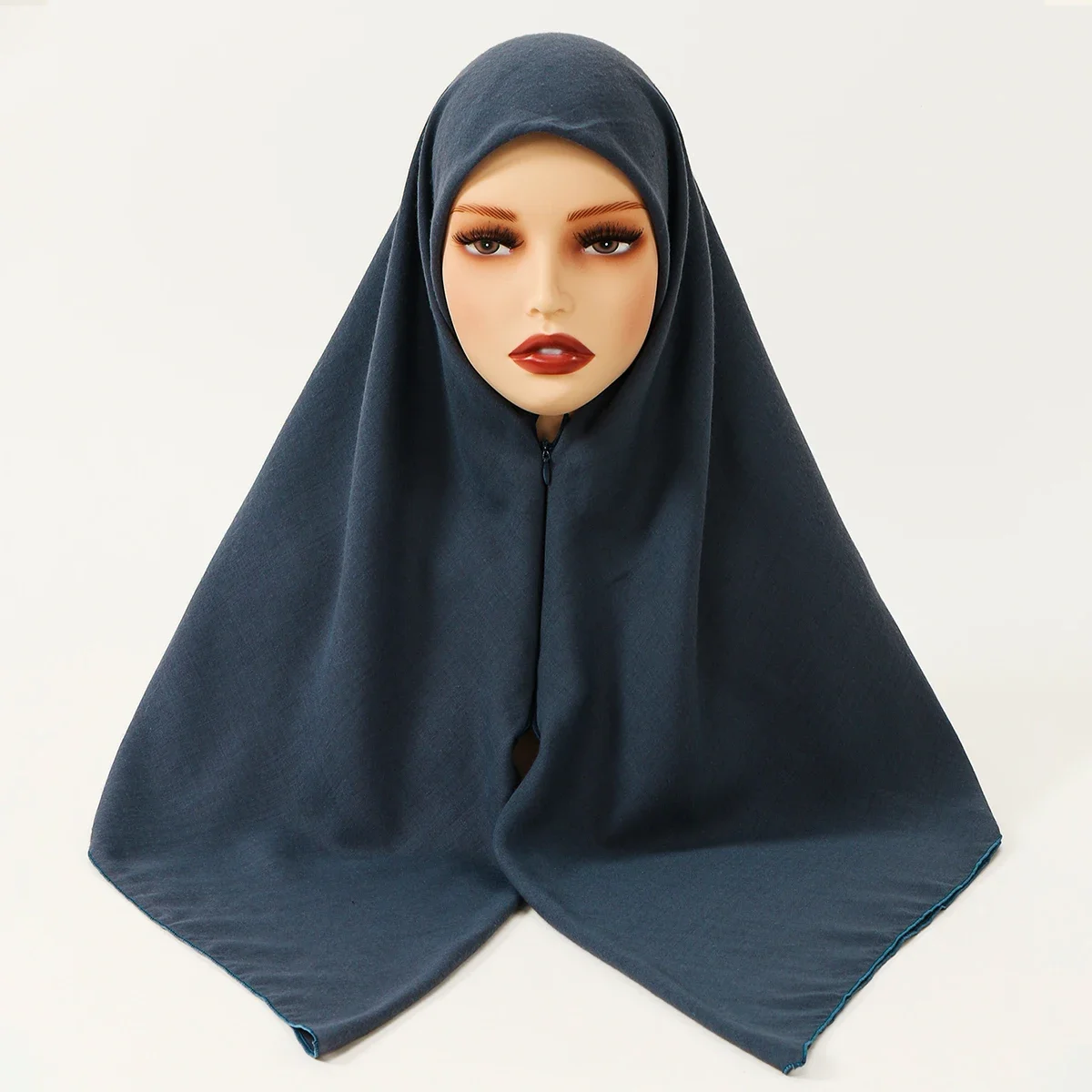 Foulard Hijab instantané en coton et lin pour femme musulmane, avec fermeture éclair, couleur unie, Turban ethnique islamique