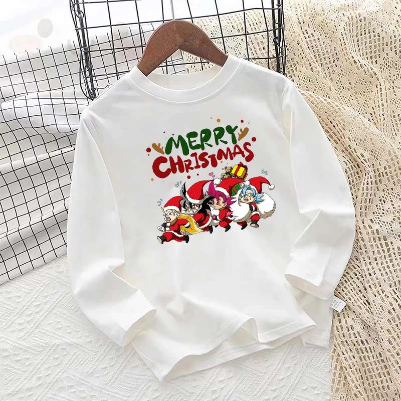 Dragon Ball Kids Long Sleeve T-shirt Anime Cartoon Christmas Print Pullover Boy Girl Winter Casual Warm Top Child Birthday Gifts