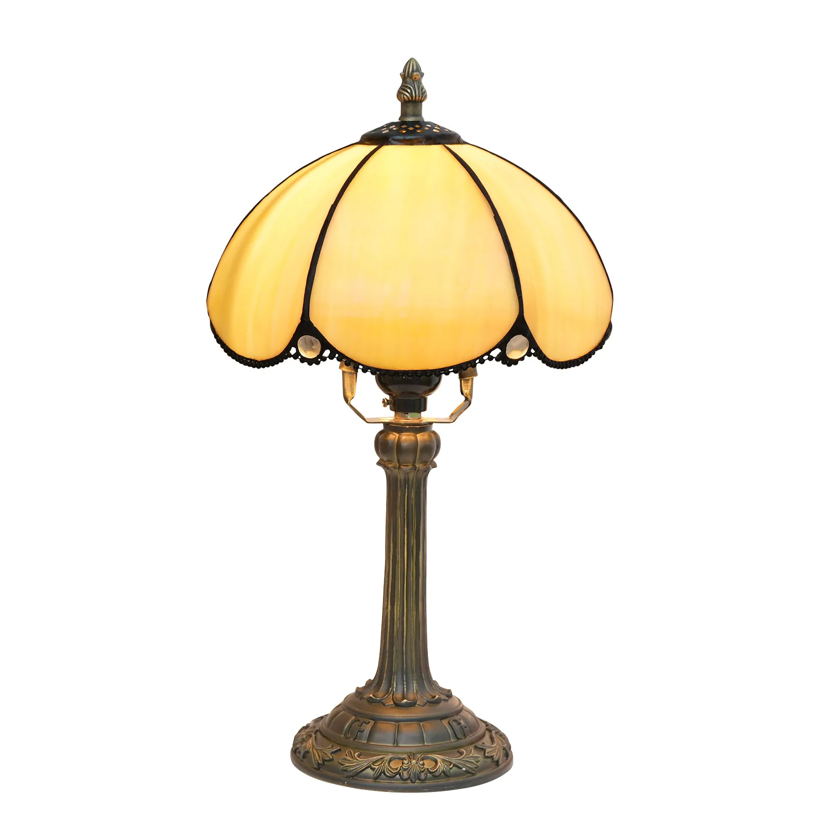 8 inch Modern Stained Glass Bedside Table Lamp Beige Lampshade Desk Reading Night Light for Living Room Home Bedroom Office