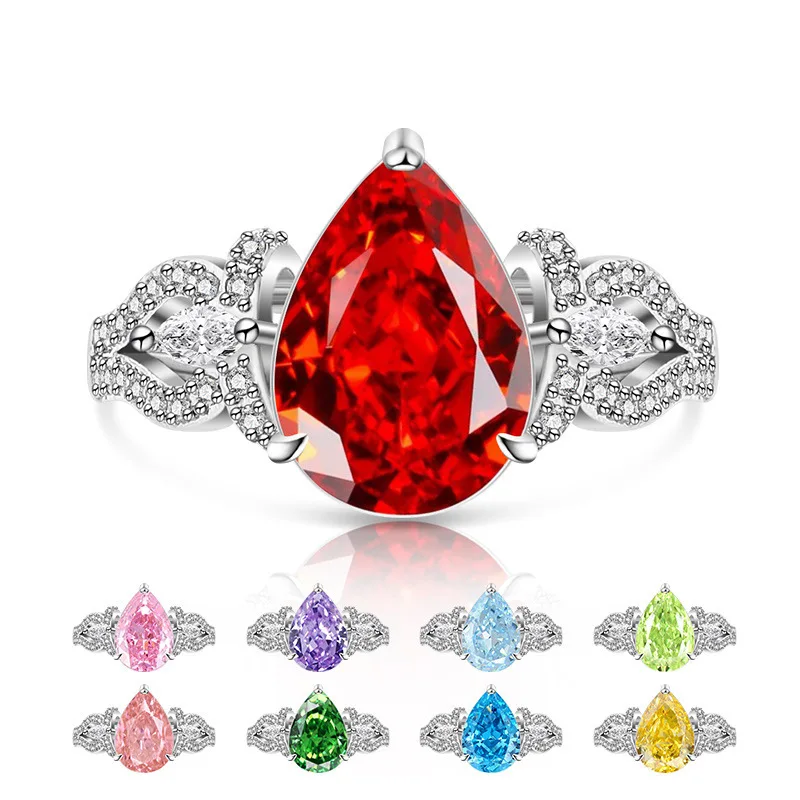 

Стерлингового серебра 925 пробы, ледяная огранка, высокоуглеродистый бриллиант, груша, элегантное очаровательное женское кольцо, банкетные украшения