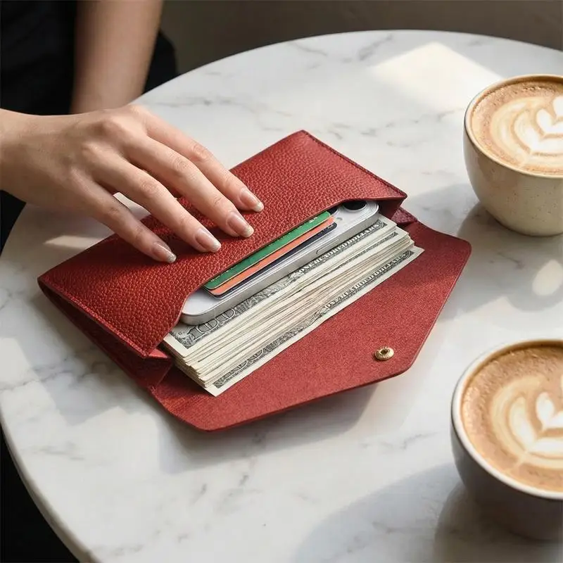 Minimalist Unisex Wallet Ultra Thin PU Leather Card Holder Waterproof Design for Commuters Business Casual Purse