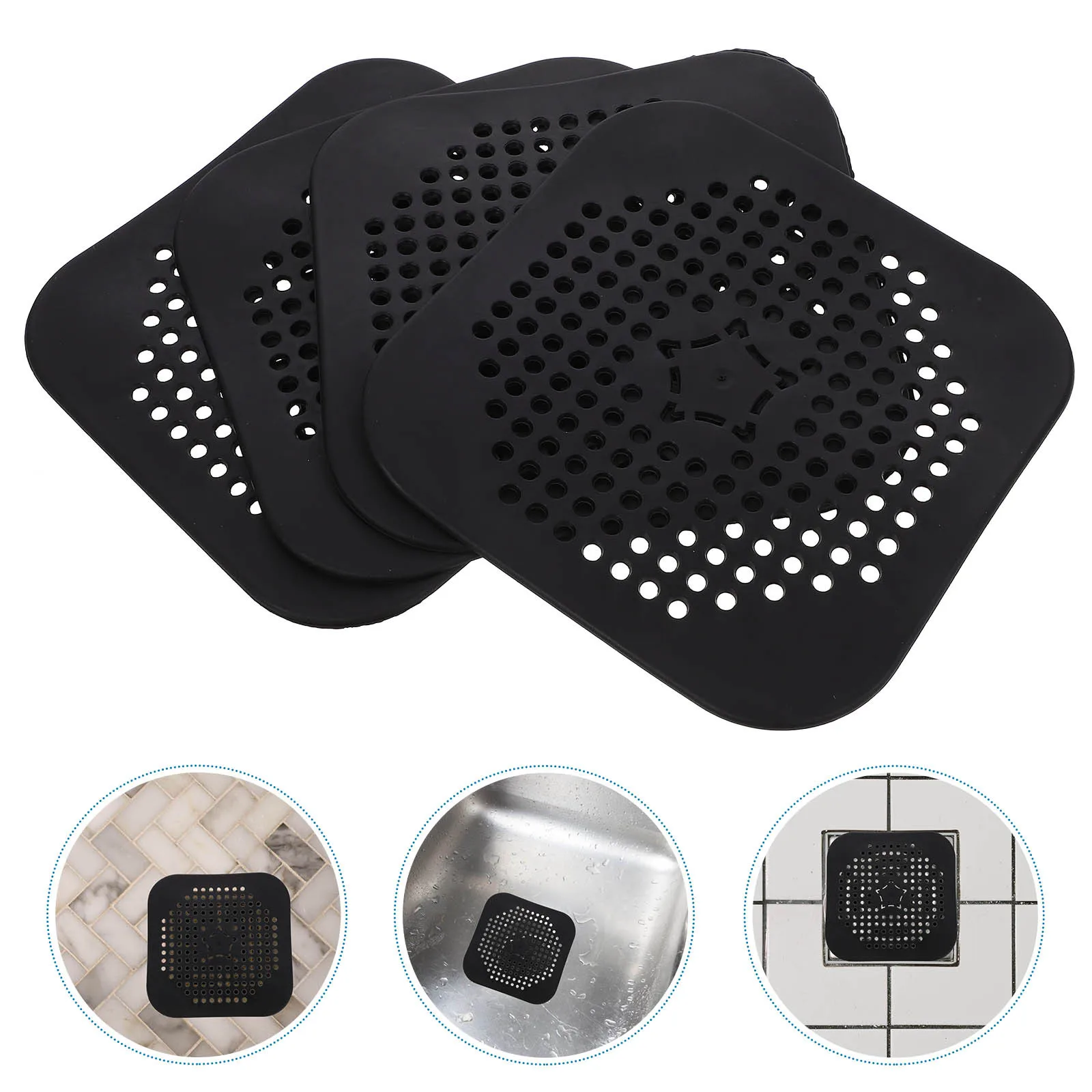 

4Pcs Bathroom Floor Hair Catcher Square Kitchen Sink Drain Cover Non-Blocking Smooth Water Flow Practical Decor