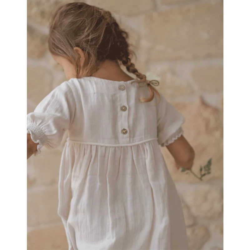 2024 Spring Autumn New Long-Sleeve Girls Dress 100% Cotton Soft Muslin Retro Casual Dresses Children\'s Clothing TZ083