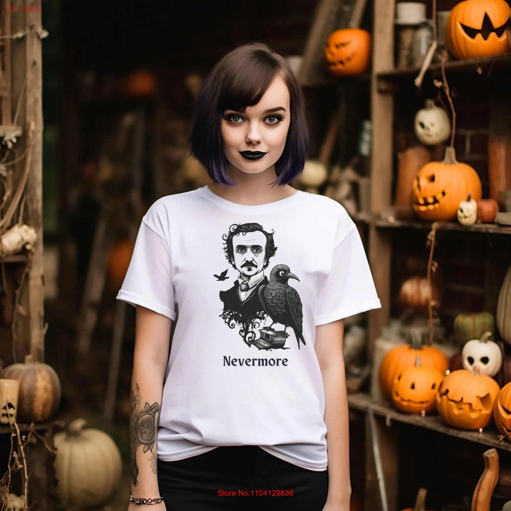 Edgar Allan Poe T Shirt The Raven Nevermore Halloween Gothic Author Quoth Fan Poem long or short sleeves