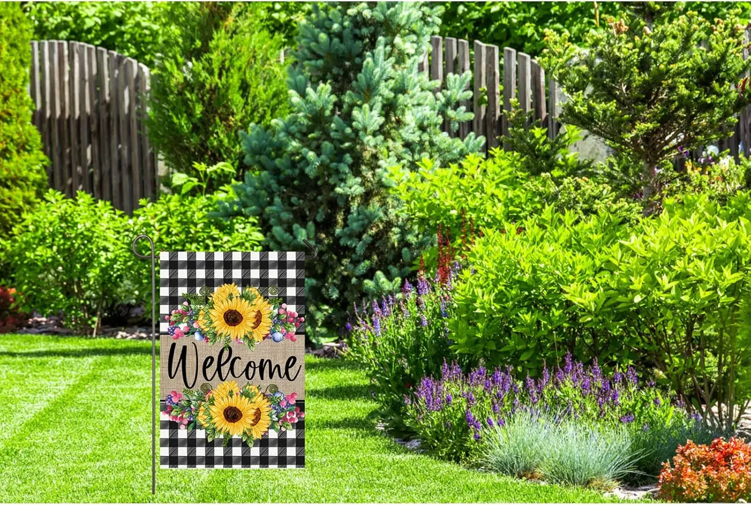 علم حديقة عباد الشمس الصيفي ترحيب الزهور التوت الجاموس منقوشة ساحة العلم 12 × 18 بوصة صغيرة عمودية مزدوجة الوجهين الموسمية FFI