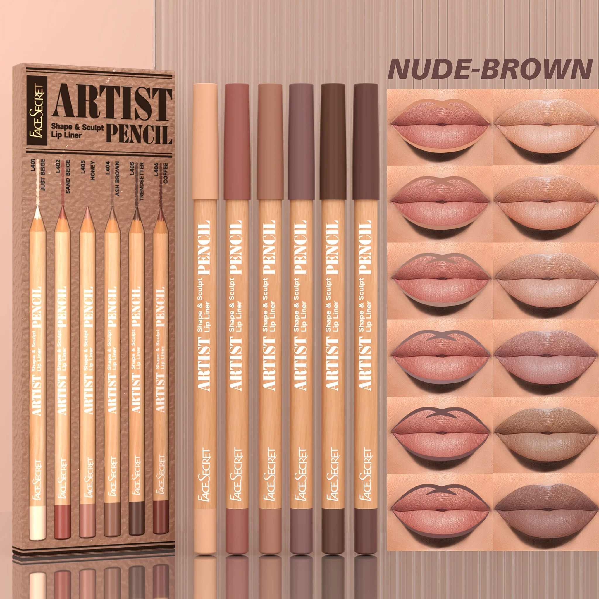 [Samt Matte Lip Liner] 6-teiliges, langlebiges samtmattes Lip Liner-Stift-Set |   Nicht trocknend und perfekt zum Füllen und Füllen von Lippen