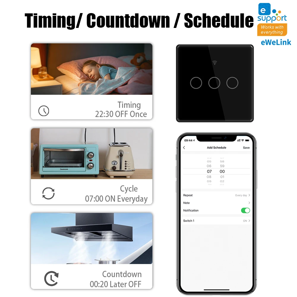 Tuya WiFi Smart Touch Switch Glass Panel Wall Mounted Switch 1/2/3 Single/zero Wire Smart Home Supporting Alexa Google Home