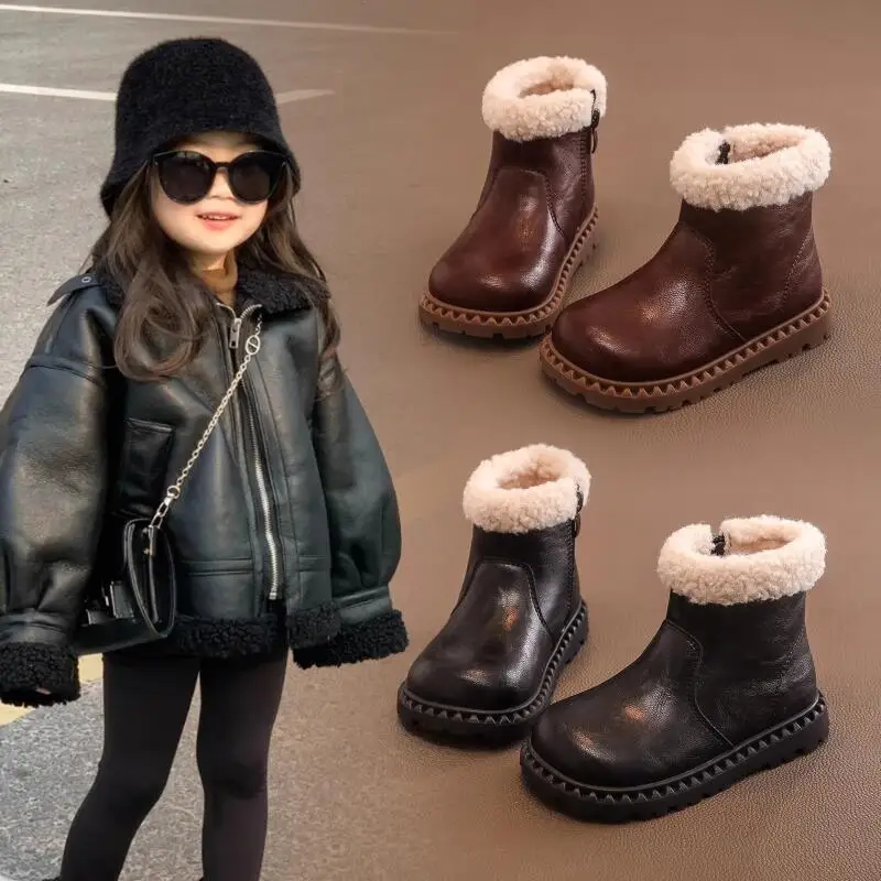 

Зимние ботильоны для девочек, осенняя хлопковая обувь на мягкой подошве, детская модная универсальная кавайная милая теплая повседневная обувь в новом стиле