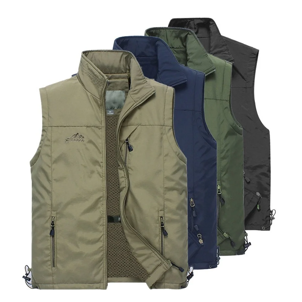 Summer Mesh Thin Multi Pocket Vest For Male Big Size Male Casual 4 Colors Sleeveless Jacket With Many Pockets Reporter Waistcoat