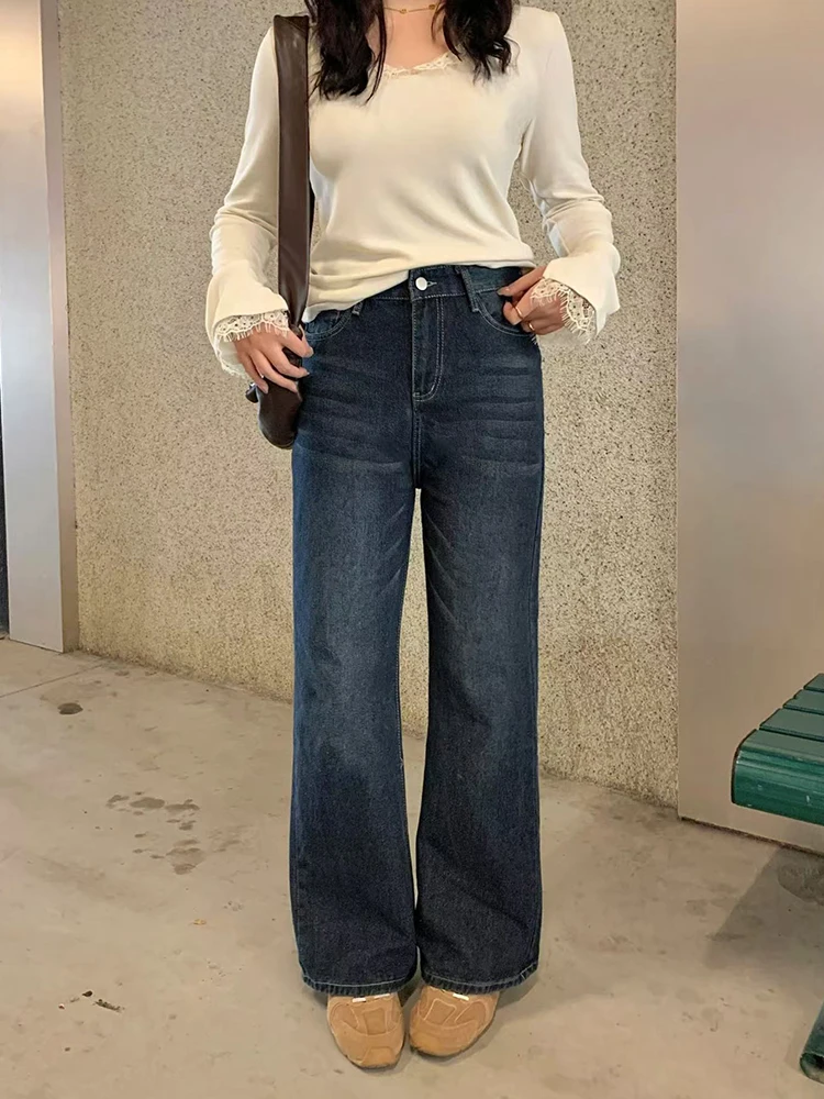 

Джинсы прямого кроя Lin Da Hui Thiened Fce для женщин больших размеров, осенне-зимние, утягивающие, из денима, модные, больших размеров