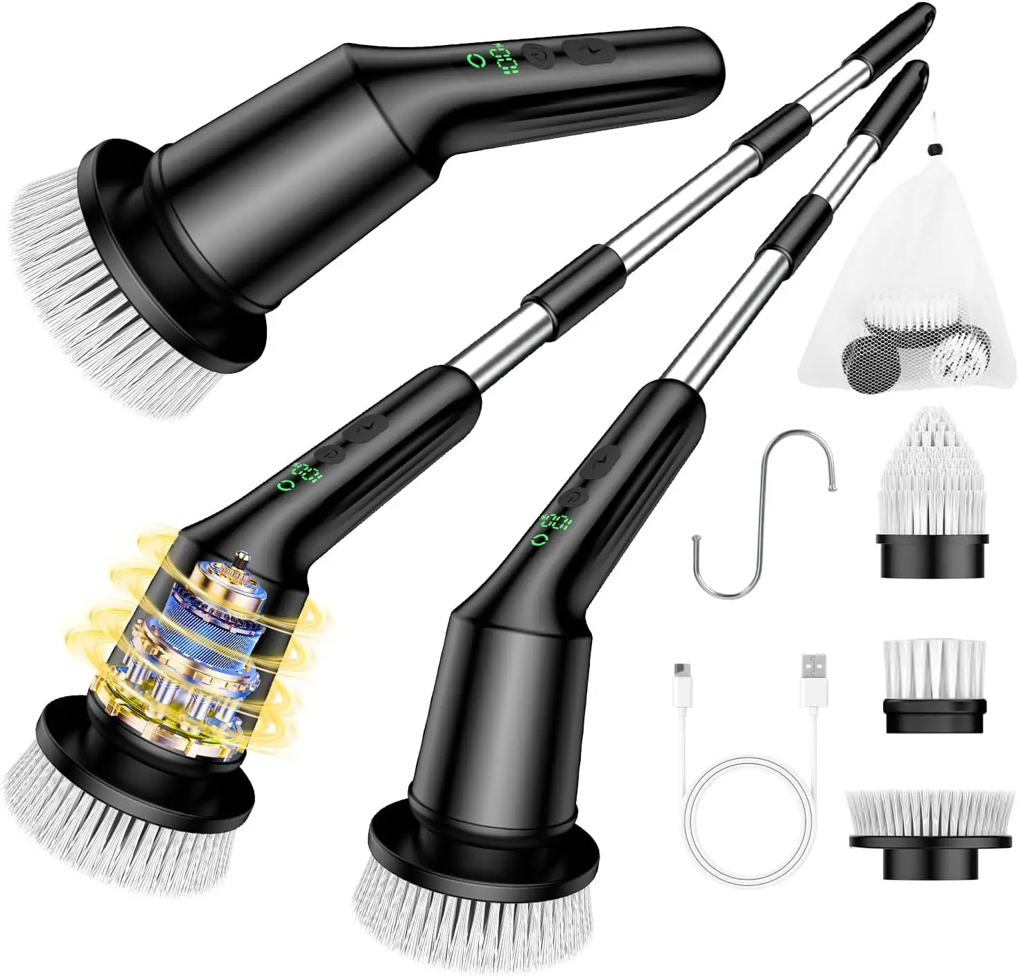 

Electric Spin Scrubber for Bathroom Cleaning, Cordless Shower Brush with IPX7 Waterproof, 2 Speeds & 3 Heads