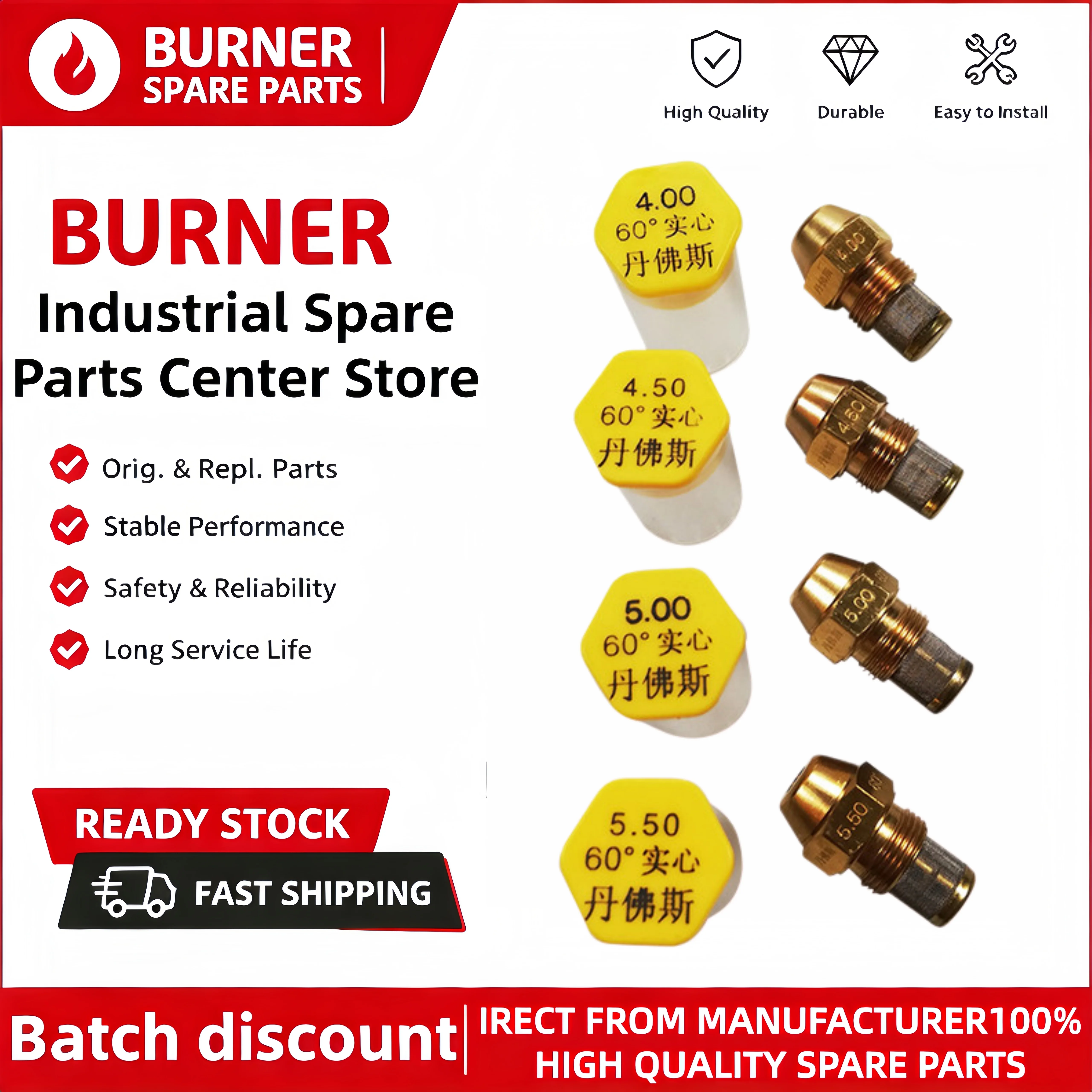 Denmark Brass Oil Burner Nozzle 60 Degree Solid Semi Solid Atomizing Matching OEM Parts For Light Heavy Oil Furnace Kiln Heating