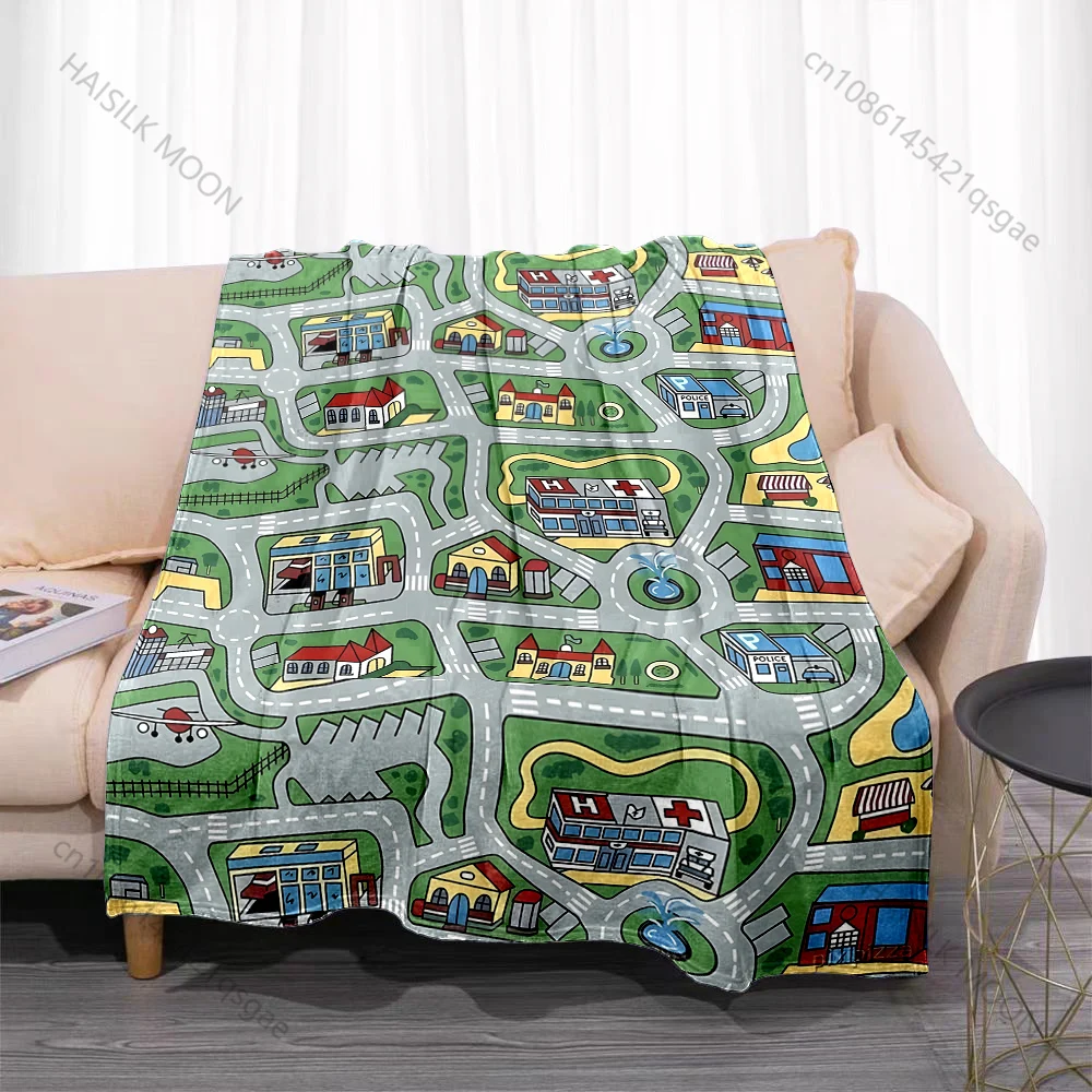 Multiple sizes City roads and buildings layout print blanket adult children warm for home travel soft and comfortable blanket