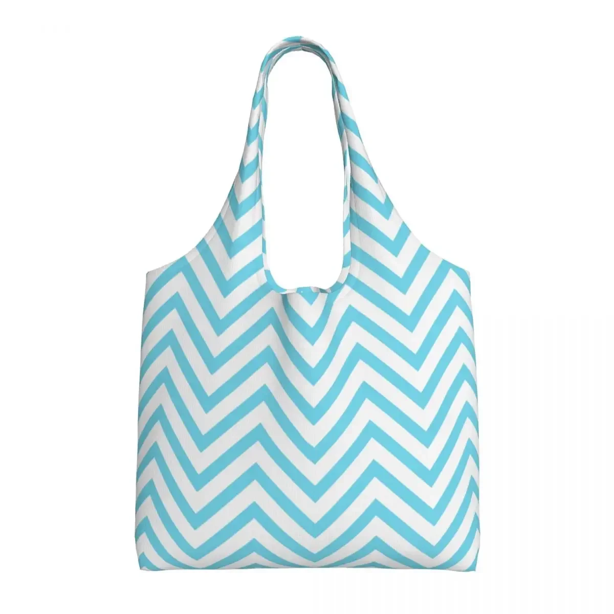 Chevrons Zigzag Pattern Blue Shopping Bag Women Canvas Shoulder Tote  Portable Bohemian Modern Geometric Grocery Shopper s