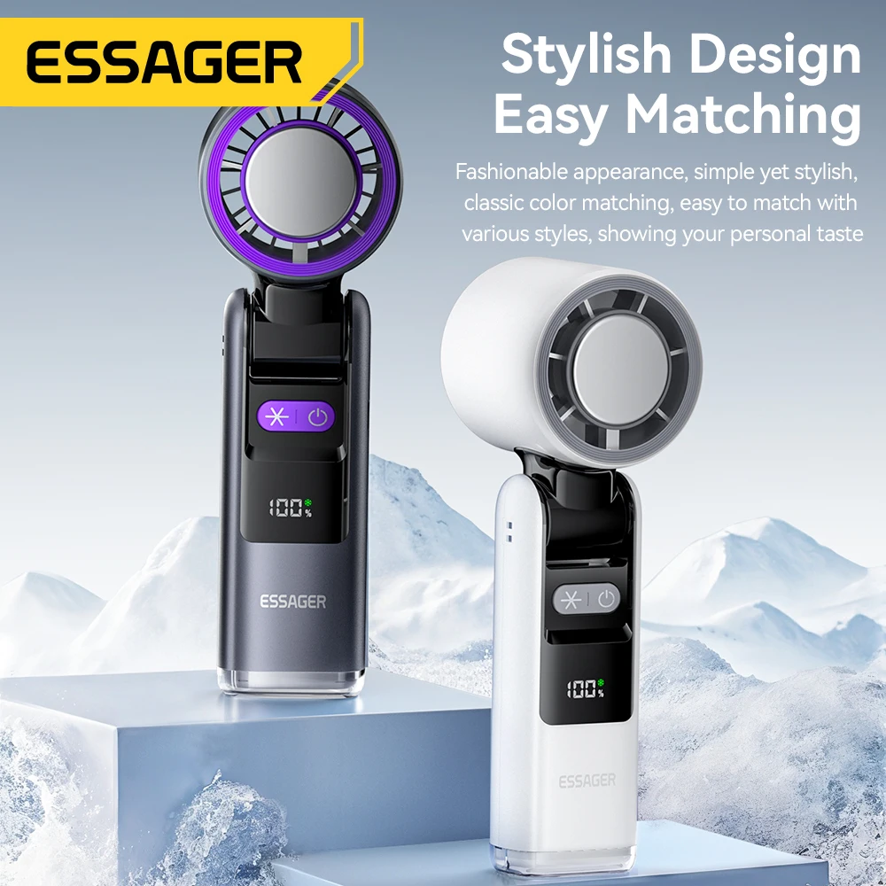 Essager USB Handheld Mini Fan Foldable Portable Fan 100 Speed Digital Display  with Flashlight Refrigeration and Refrigeration
