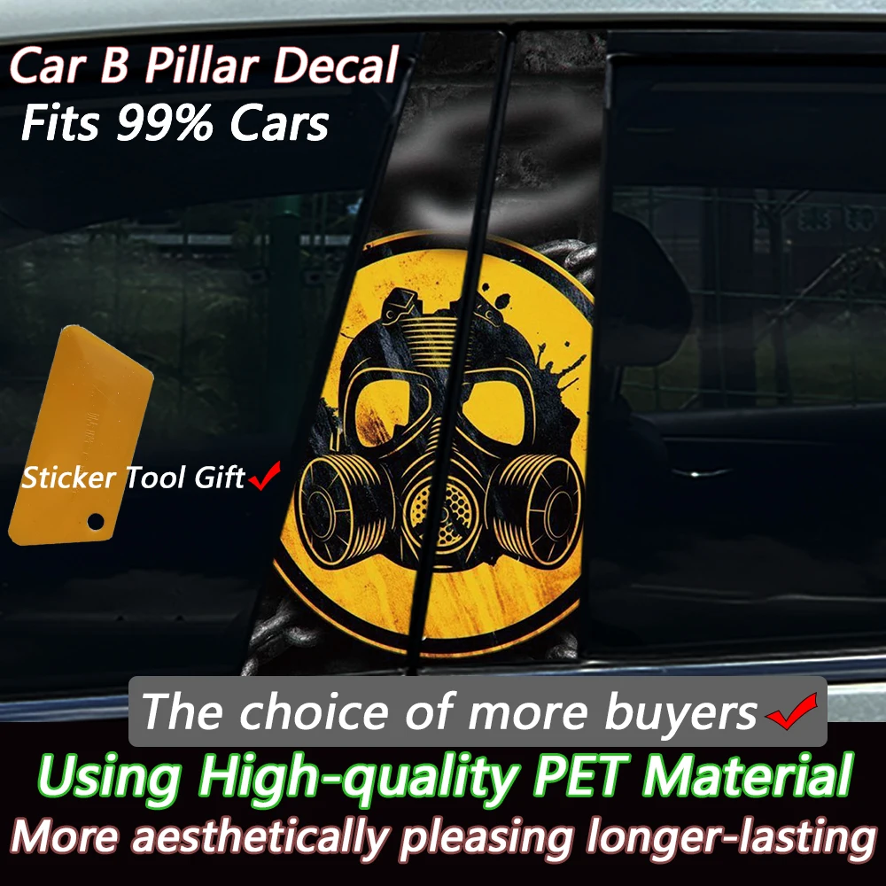 4Pcs/Set Caution Warning Sign Biohazard Contamination Industrial Car Center Pillar Sticker B Pillar Protective Film For Ranger
