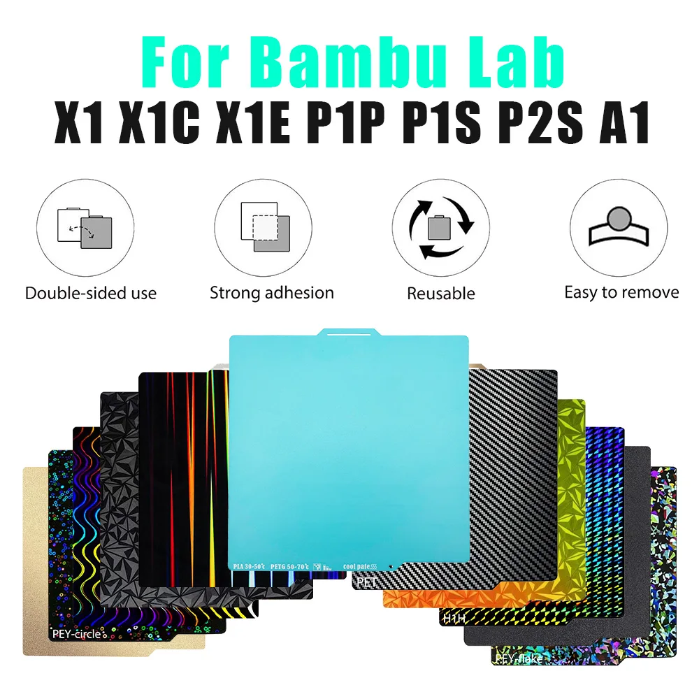 

URELK Build Plate for Bambu Lab X1 X1C X1E P1P P1S P2S A1 Textured PEI Smooth PEO PET for Bambulabs 3D Printer Heatbed