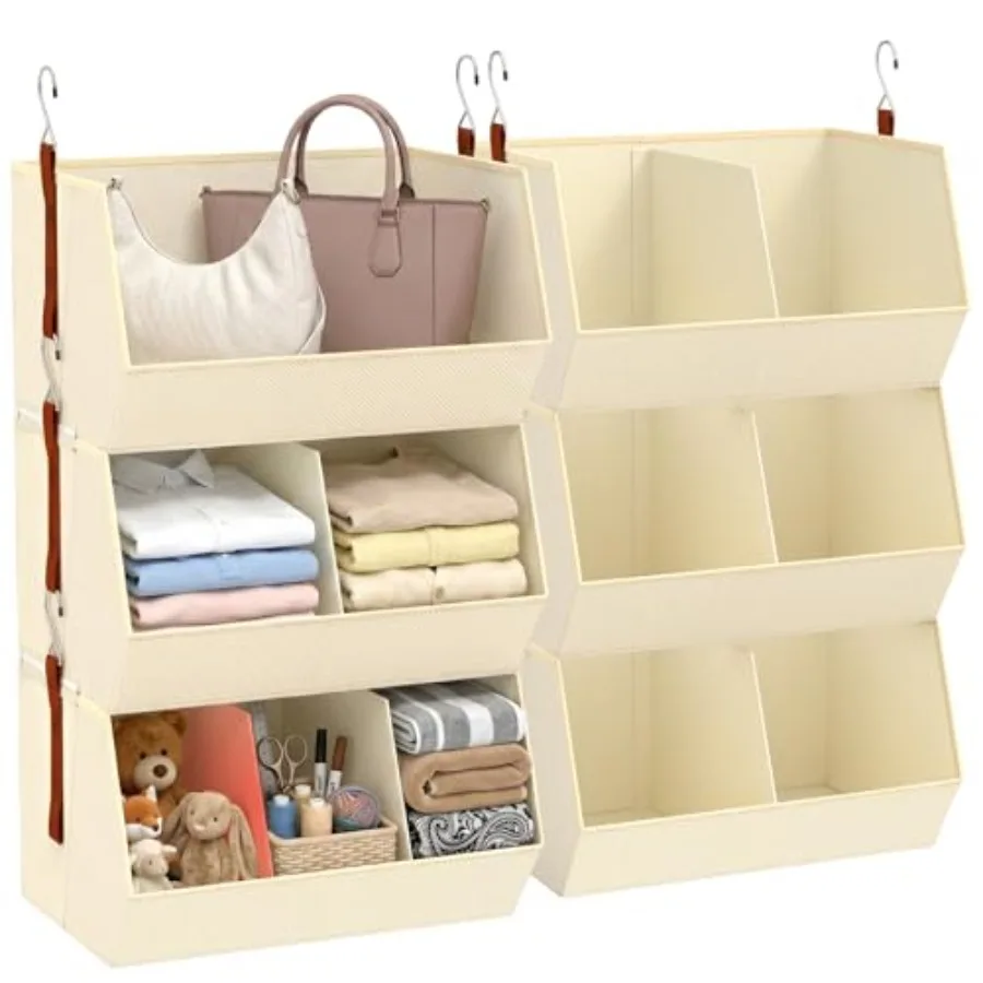 

3-Tier Hanging Closet Organizer, Extra Large Fabric Closet Shelves with Zipper, Foldable Closet Storage Organizer for Clothes,