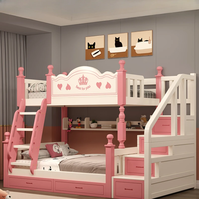 Child and mother bunk beds, full solid wood children's beds, upper and lower beds, upper and lower bunks, multi-functional woode