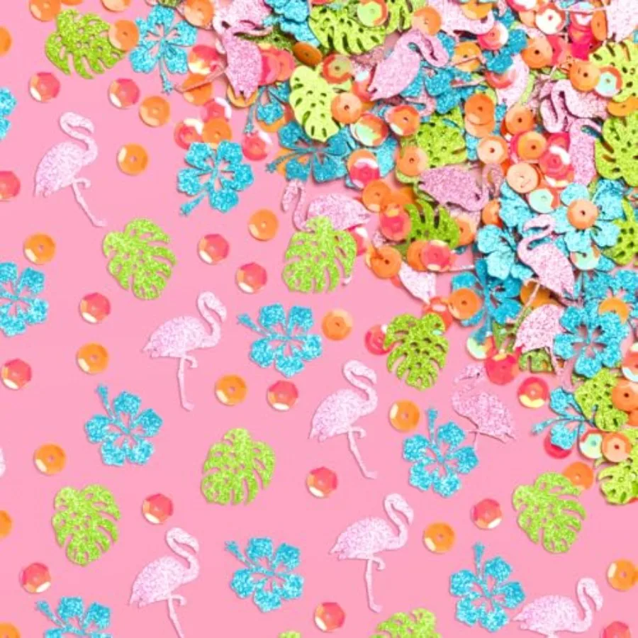 

Flamingo + Palm Tree Sparkle Confetti - 200 pcs Tropical Tablescape, Miami Bachelorette Table Decor, Birthday Decorations, Cute