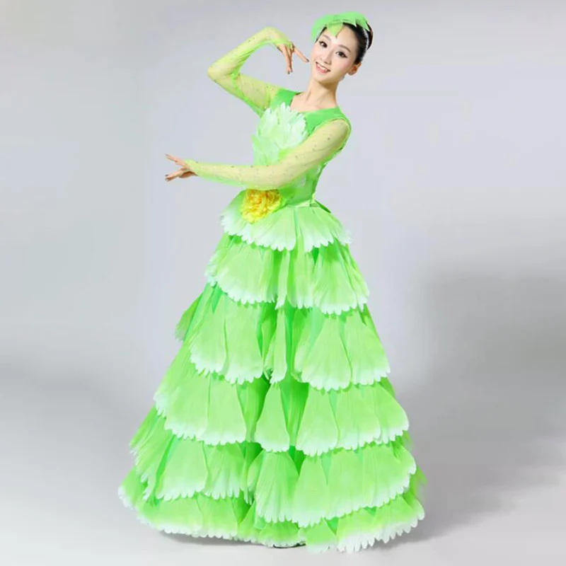 Damen Spanisches Flamenco Stierkampf-Kleid, Eröffnungstanz, Großer Schwung, Blütenblatt-Design, Klassische Kleider, Bühnentänzerin, Performance-Rock, Kostüm – Detail 13