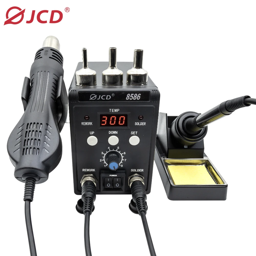 JCD 8586 2-in-1 Soldering Station Digital Display ESD Hot Air Fan Hot Air Gun Soldering Iron SMD Soldering Repair Kit