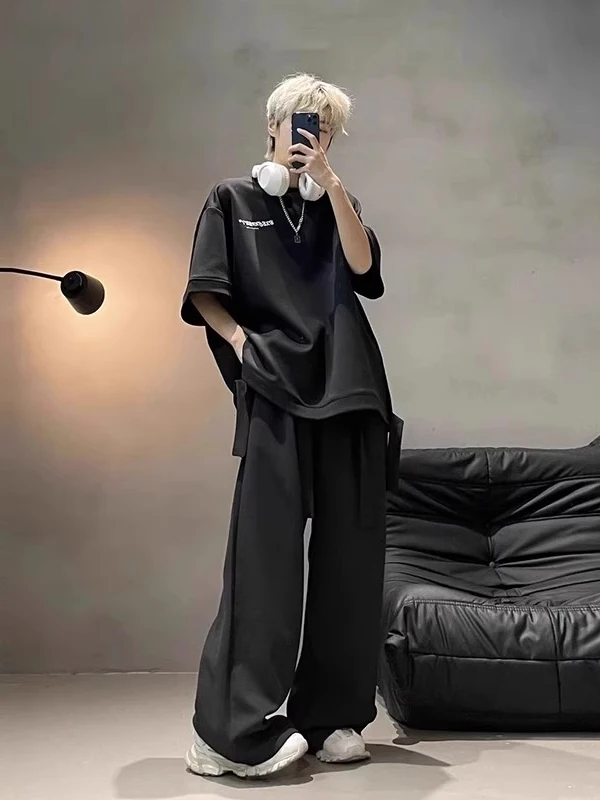 

plus Size 300 Pou American Trendy Brand Haome Simple Dopane Casual Design Sa ort Sve Long Pants Men's Set 2