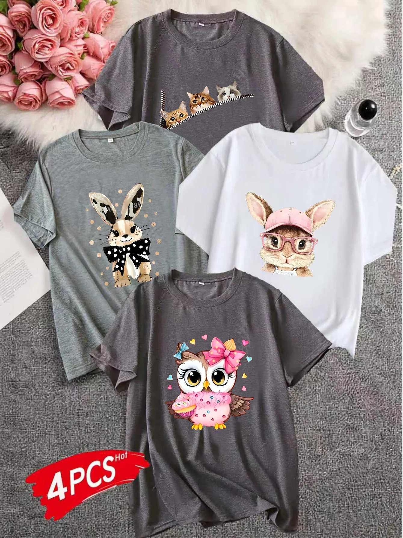 

（4pics）Women's Large Size 1-7XL Printed round Neck Short Sleeve T-shirt Comfortable Casual Top in European Style