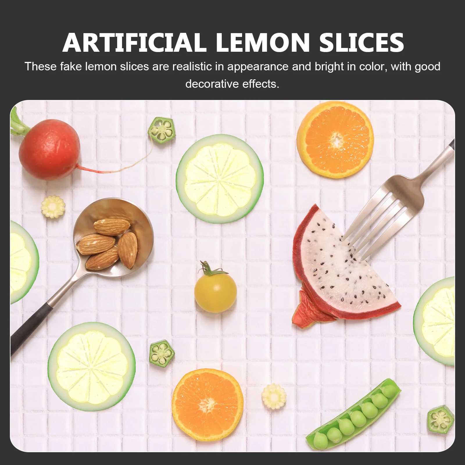 6 قطع شرائح الليمون النابضة بالحياة الفاكهة الاصطناعية البلاستيكية الديكور حزب الجدول المركزية التصوير الدعائم ديكور غرفة مكتب المنزل