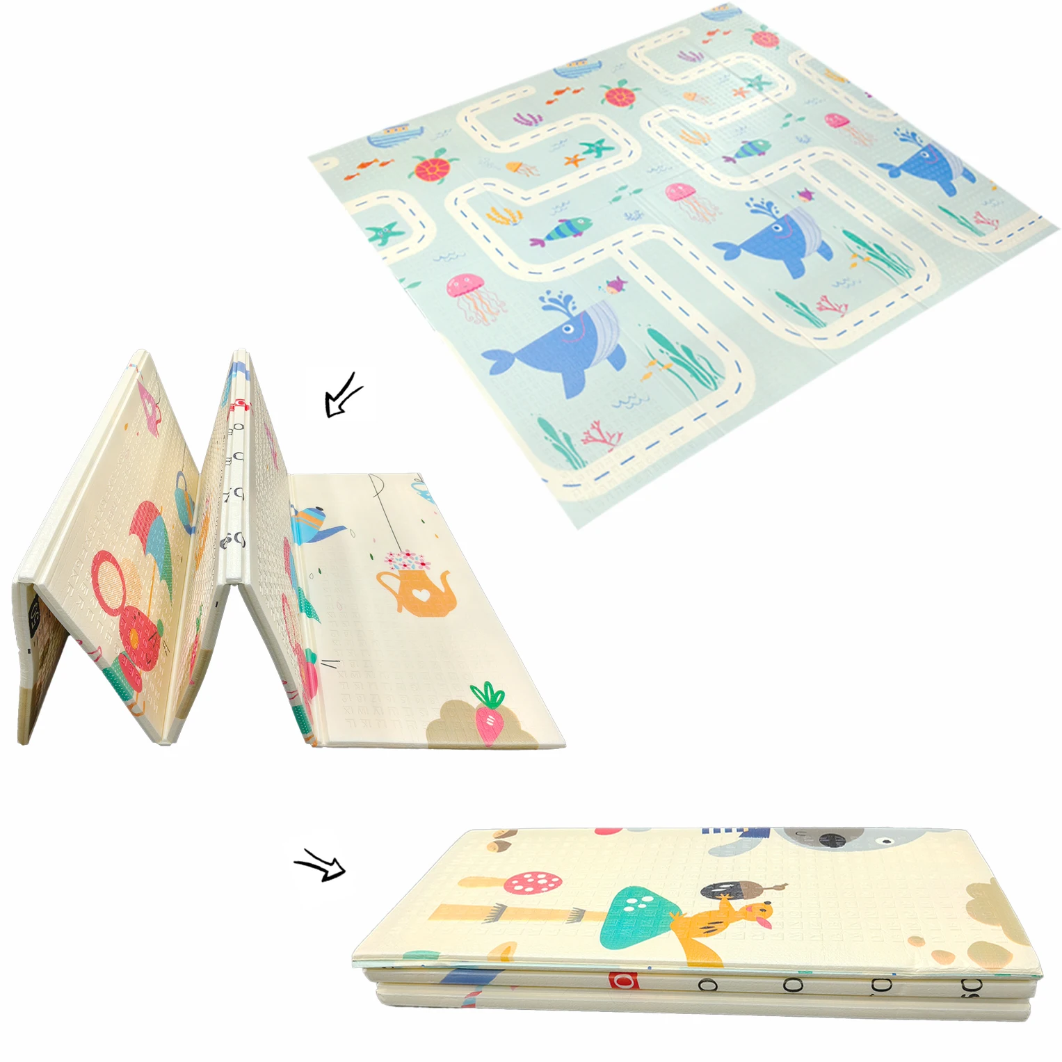 1 Pack Baby Crawling Mat Portable Foldable Thickened Noise Reduction Double Sided Pattern Soft Infant Play Mat for Toddler Home