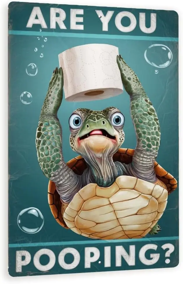 Funny Sea Bathroom Sign – Are You Pooping? Humorous Wall Art With Toilet Paper And Floating Bubbles  Teal Metal Sign-aluminu