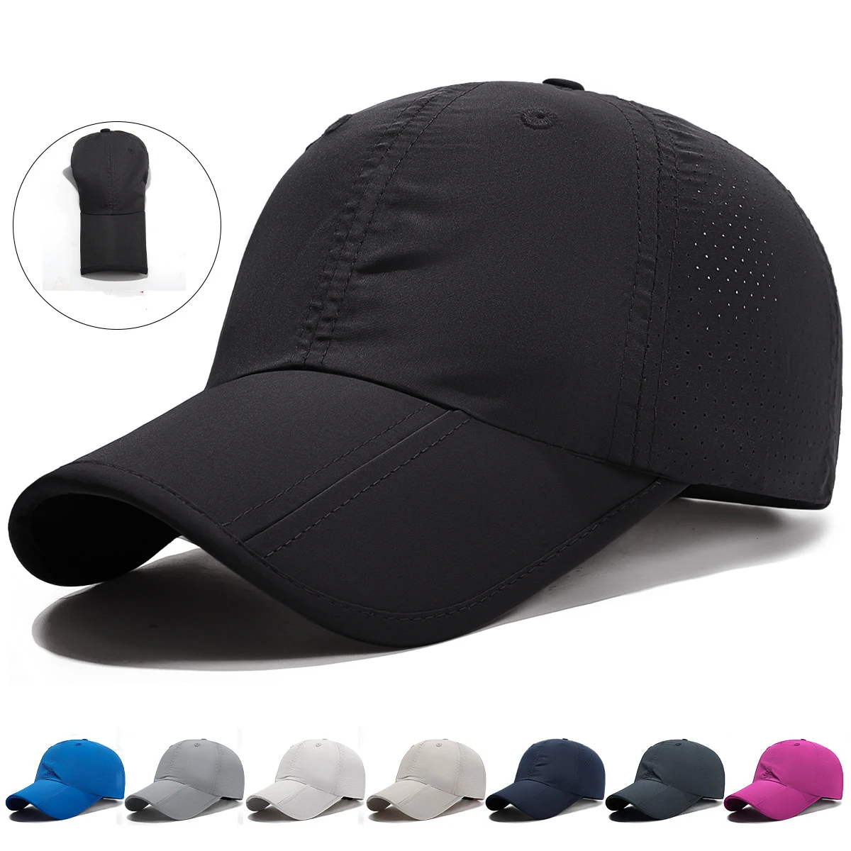 Summer new quick-dry three-fold baseball cap, lightweight perforated plain visor cap, stylish sun hat