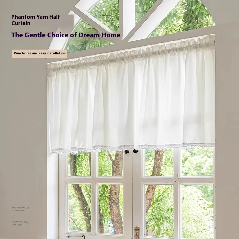 

Белая прозрачная занавеска, прозрачная занавеска для конфиденциальности, полузанавеска для кухни и ванной комнаты, дверная занавеска, короткая занавеска