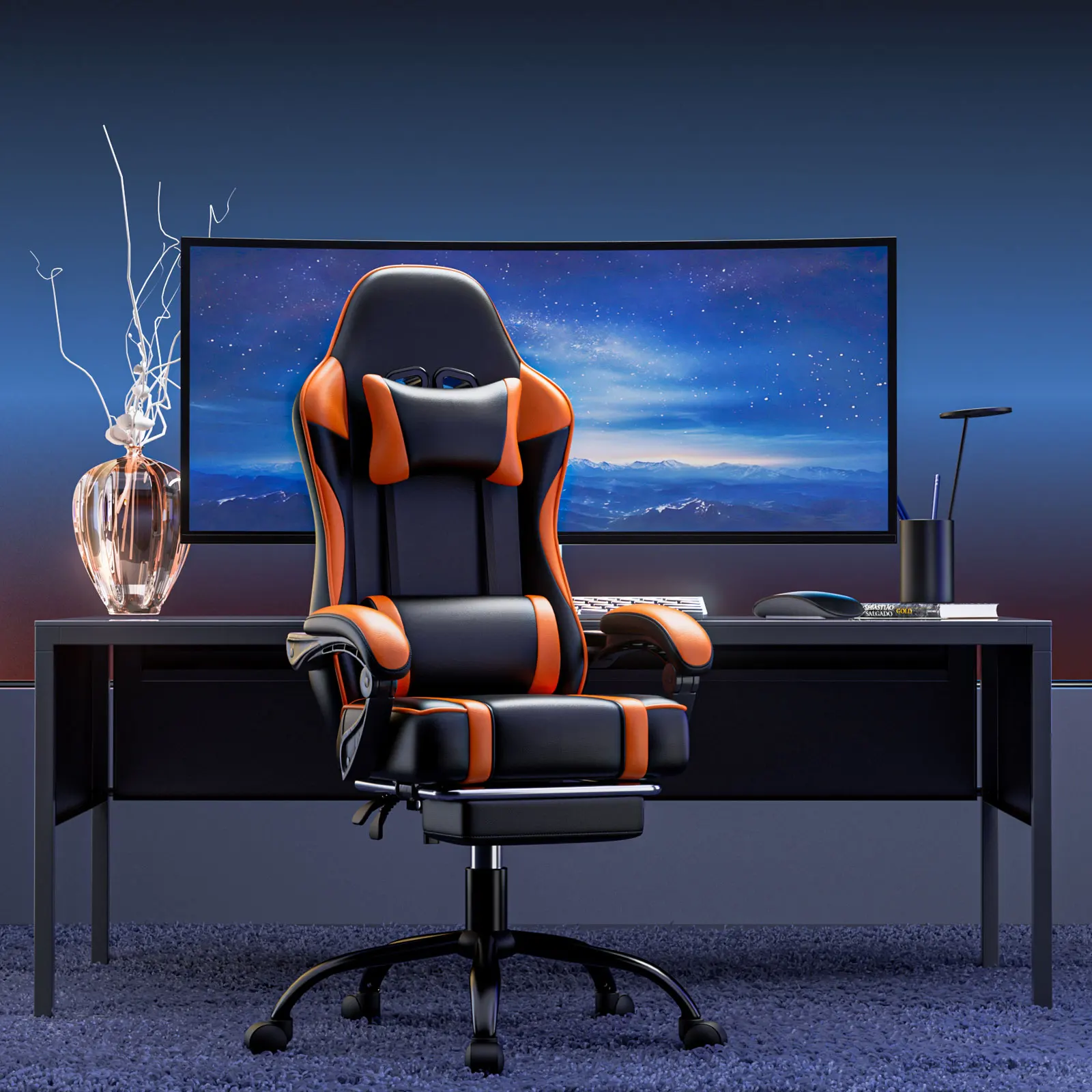 Gaming Chair, Ergonomic Video Game Chair for Adults, Comfortable Computer Chair with Footrest and Lumbar Support