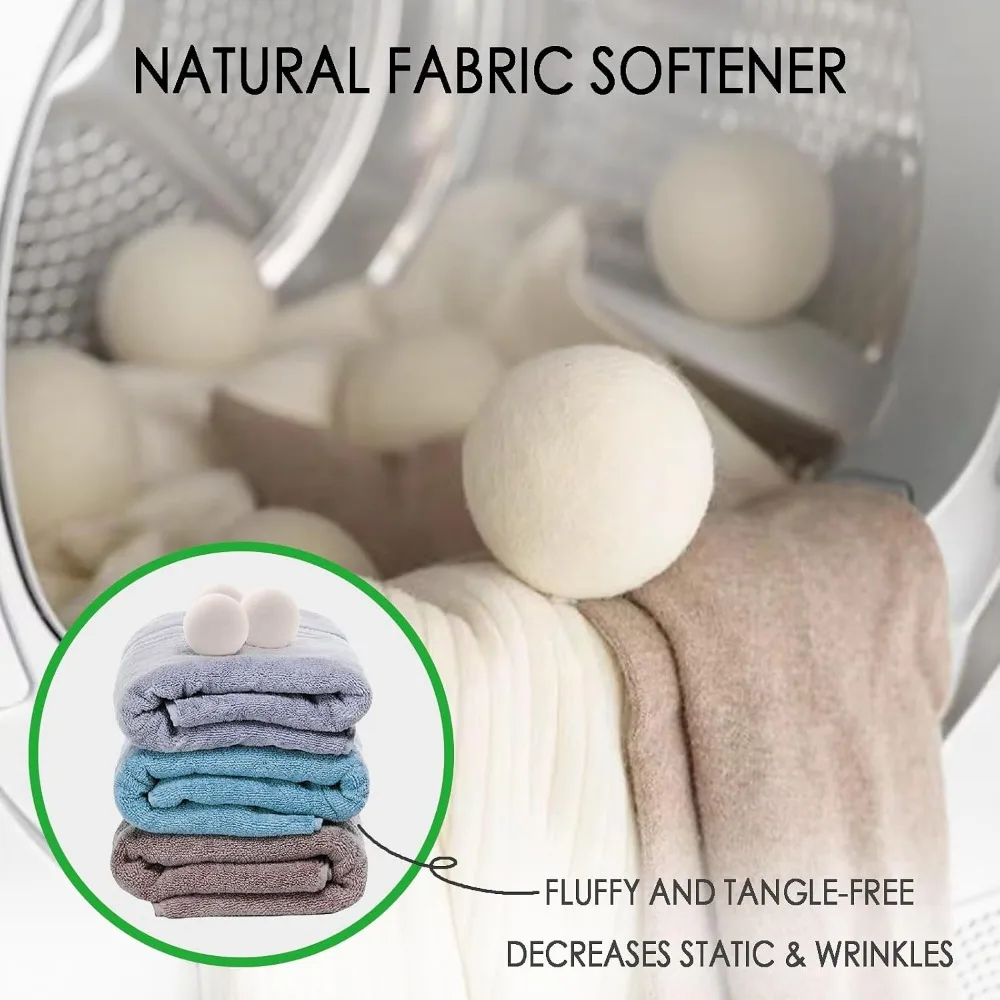 3 XL Wool Dryer Balls, Reusable Natural Fabric Softener, Reduce Static & Wrinkles, Save Drying Time