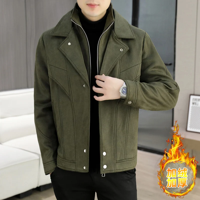 جديد وصول الرجال طبقة مزدوجة عالية طوق الصوف السترة 2025 الشتاء الصوف بطانة وسترات سميكة الشارع الشهير رداء علوي غير رسمي معطف أفخم